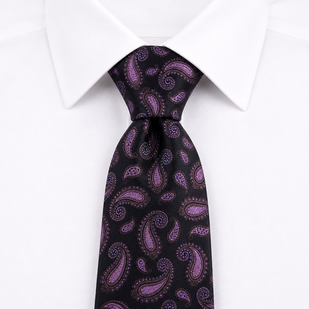 Kiton Napoli 7 Fold Silk Necktie Mens Black Purple Paisley Luxury Italy Handmade